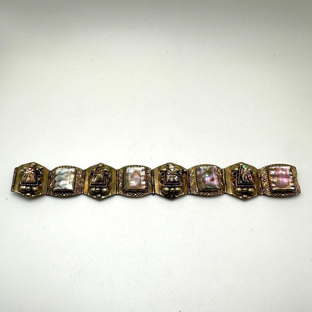 Vintage stamped Alpaca‎ Mexico abalone shell bracelet!!